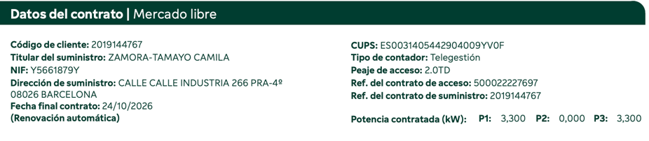 datos de contrato de luz - Nordy